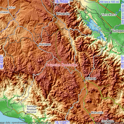 Topographic map of Asunción Nochixtlán