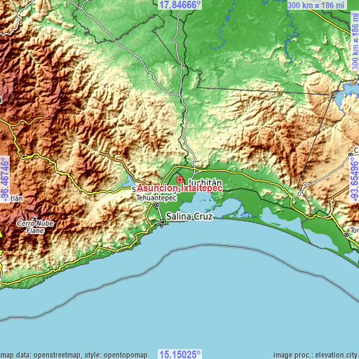 Topographic map of Asunción Ixtaltepec