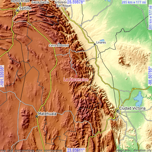 Topographic map of La Ascensión