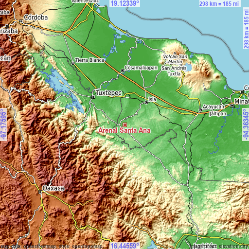 Topographic map of Arenal Santa Ana