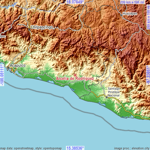 Topographic map of Arcelia de Rodríguez