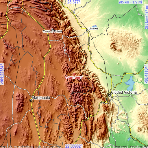 Topographic map of Aramberri