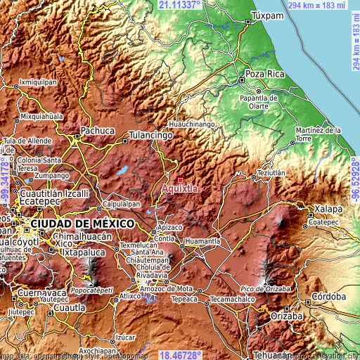 Topographic map of Aquixtla