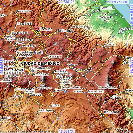 Topographic map of Apizaco