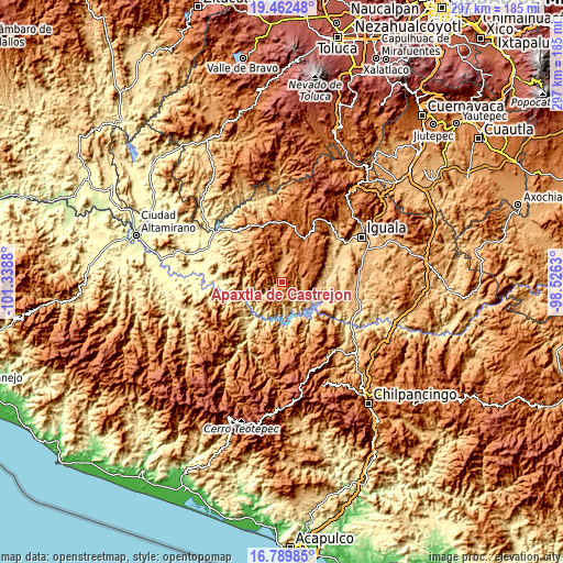 Topographic map of Apaxtla de Castrejón