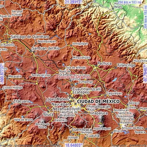 Topographic map of Apaxco de Ocampo