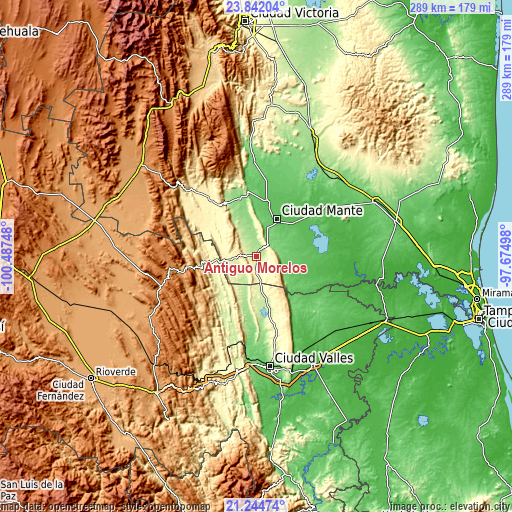 Topographic map of Antiguo Morelos