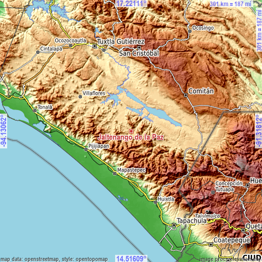 Topographic map of Jaltenango de la Paz