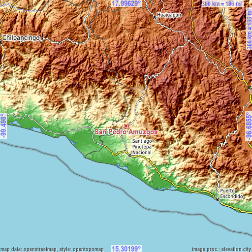 Topographic map of San Pedro Amuzgos