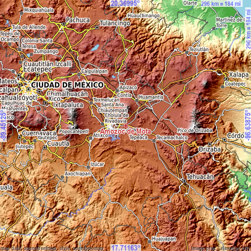 Topographic map of Amozoc de Mota
