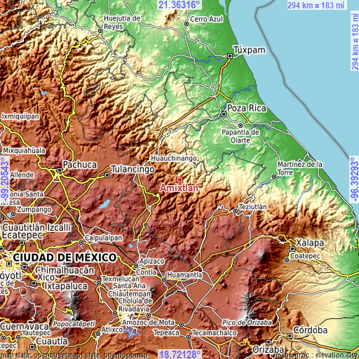 Topographic map of Amixtlán