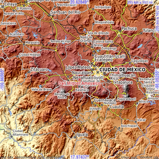 Topographic map of San Miguel Ameyalco