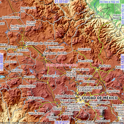 Topographic map of Santa Maria Amealco