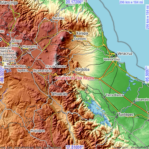 Topographic map of Amatlán de los Reyes