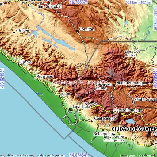 Topographic map of Amatenango de la Frontera