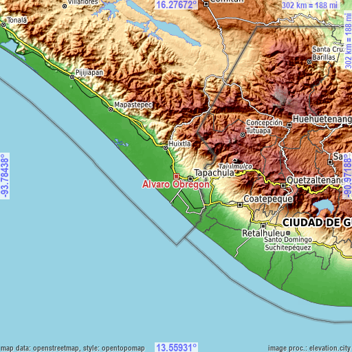 Topographic map of Álvaro Obregón