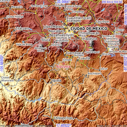 Topographic map of Alpuyeca
