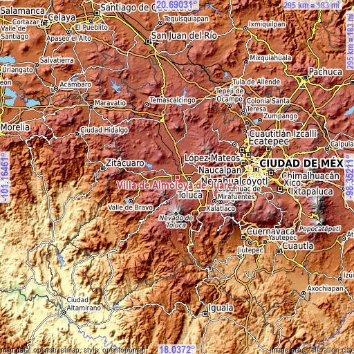 Topographic map of Villa de Almoloya de Juárez