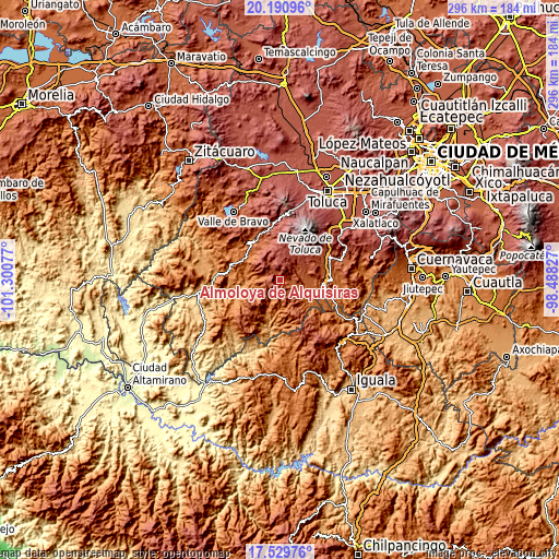 Topographic map of Almoloya de Alquisiras