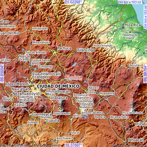 Topographic map of Almoloya