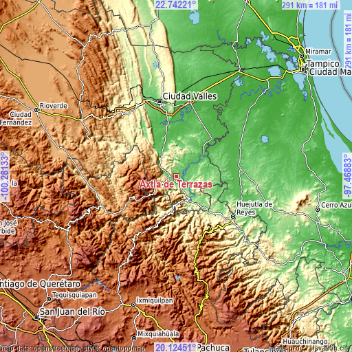 Topographic map of Axtla de Terrazas