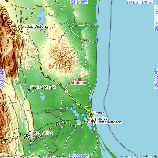 Topographic map of Aldama
