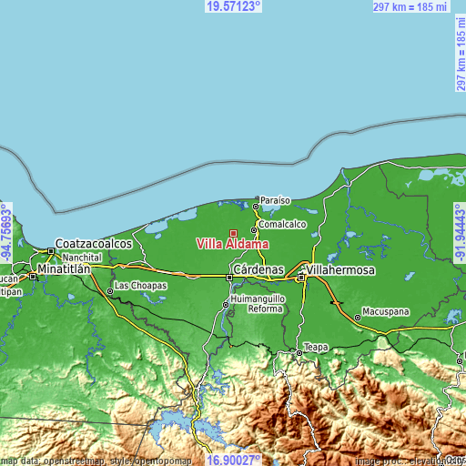 Topographic map of Villa Aldama