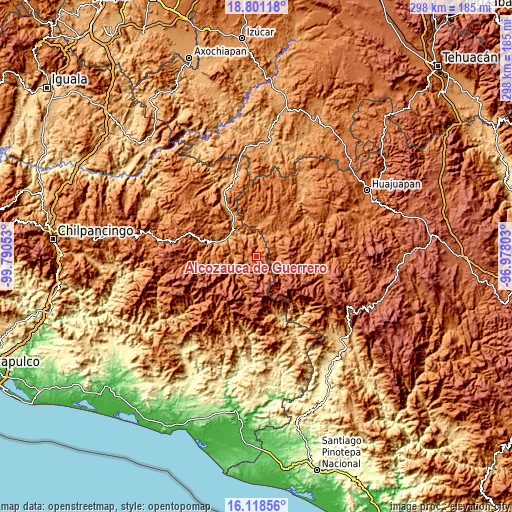 Topographic map of Alcozauca de Guerrero