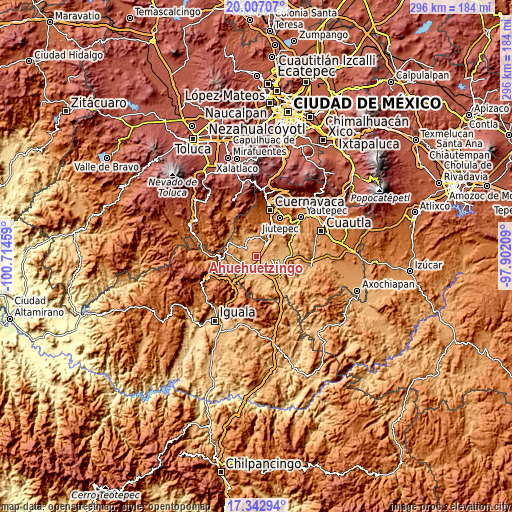 Topographic map of Ahuehuetzingo