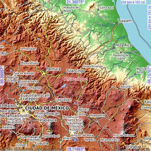 Topographic map of Ahuazotepec