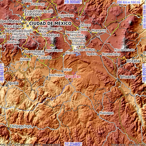 Topographic map of Ahuatlán