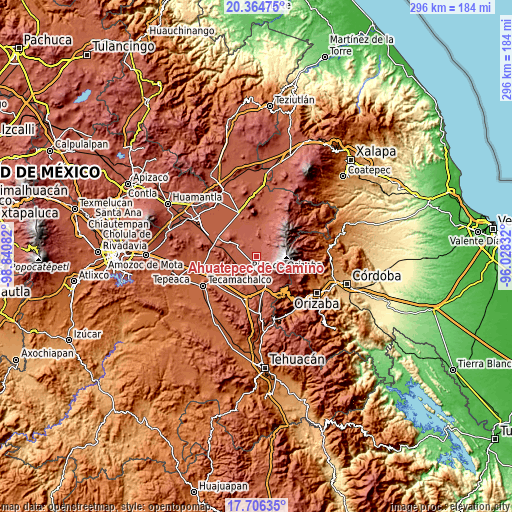 Topographic map of Ahuatepec de Camino