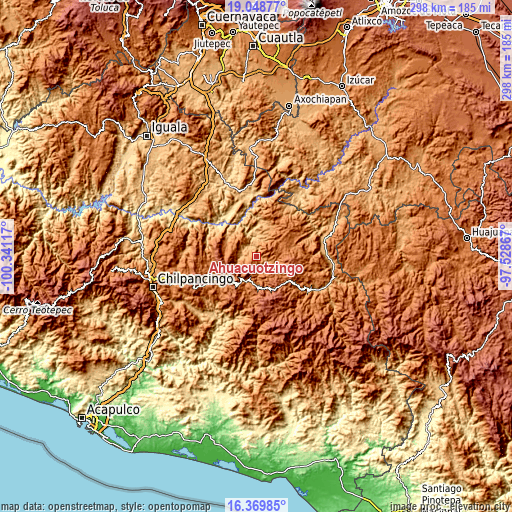 Topographic map of Ahuacuotzingo