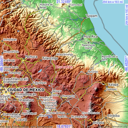 Topographic map of Ahuacatlán