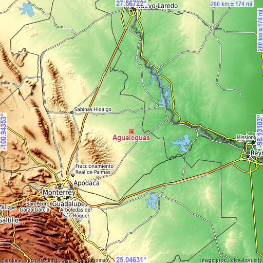 Topographic map of Agualeguas