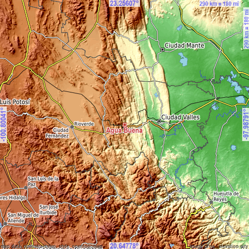 Topographic map of Agua Buena