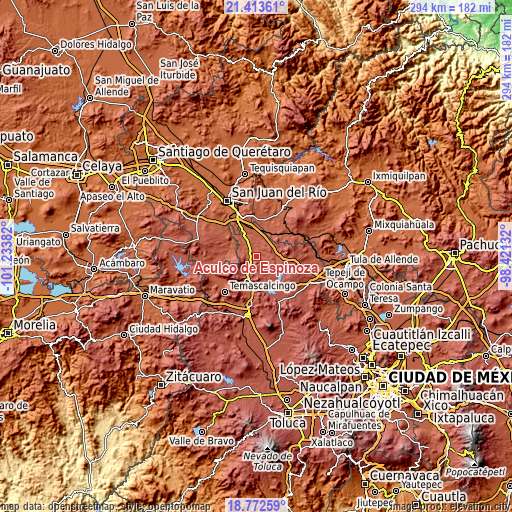 Topographic map of Aculco de Espinoza