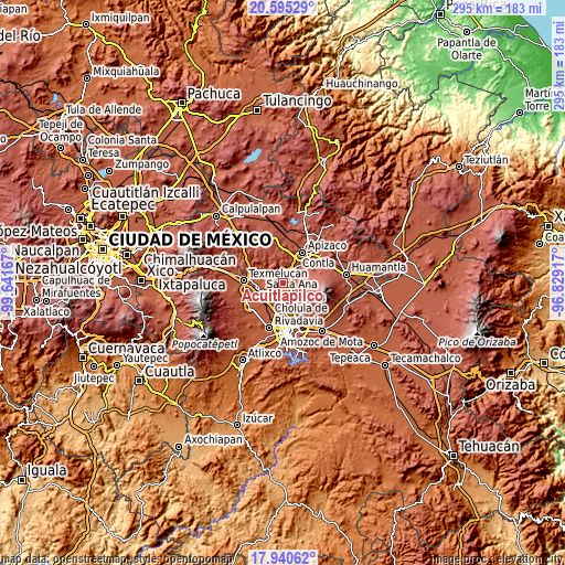 Topographic map of Acuitlapilco