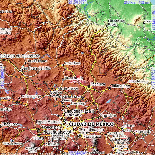 Topographic map of Actopan