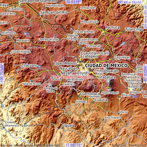 Topographic map of San Lorenzo Acopilco
