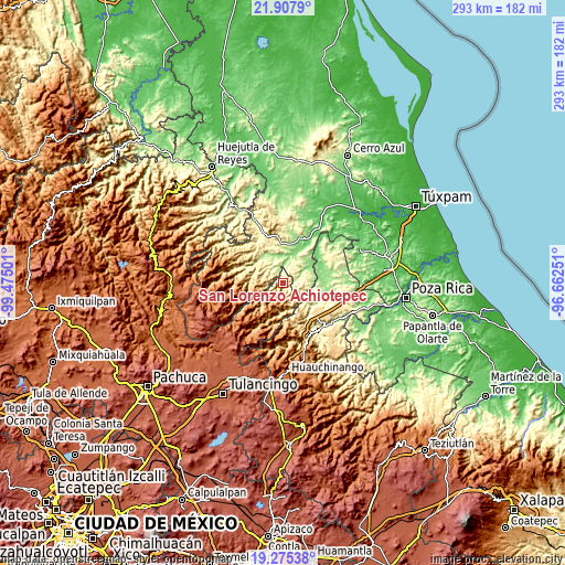 Topographic map of San Lorenzo Achiotepec