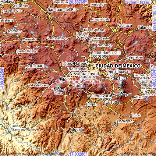 Topographic map of San Jerónimo Acazulco