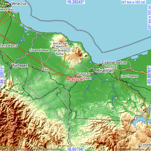 Topographic map of Acayucan