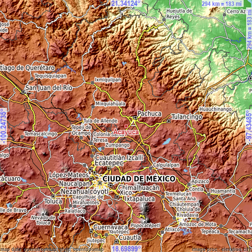 Topographic map of Acayuca