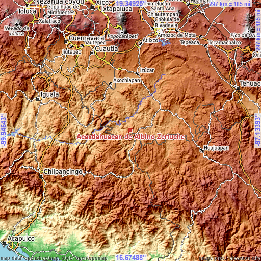 Topographic map of Acaxtlahuacán de Albino Zertuche