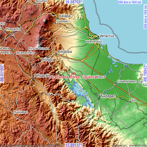 Topographic map of Acatlán de Pérez Figueroa