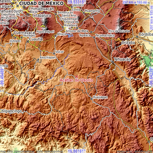 Topographic map of Acatlán de Osorio