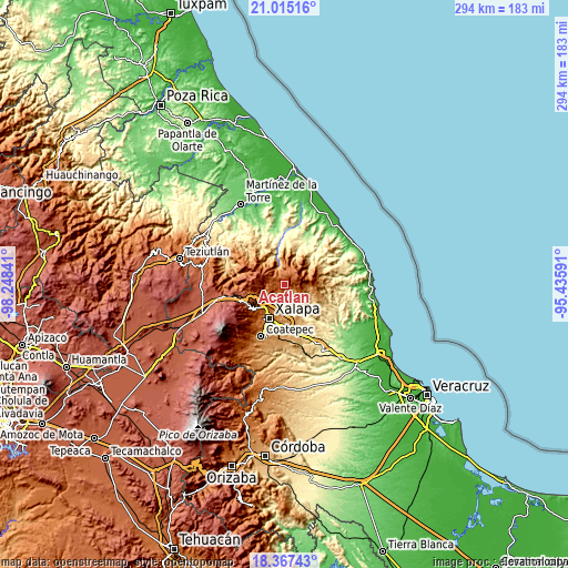 Topographic map of Acatlán