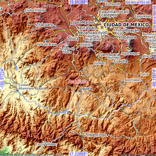 Topographic map of Acamixtla