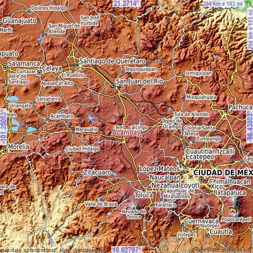 Topographic map of Acambay